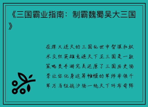 《三国霸业指南：制霸魏蜀吴大三国》